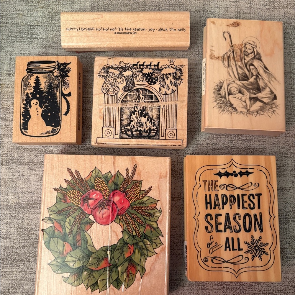 Christmas Holiday Wood Mount Rubber Stamp Set